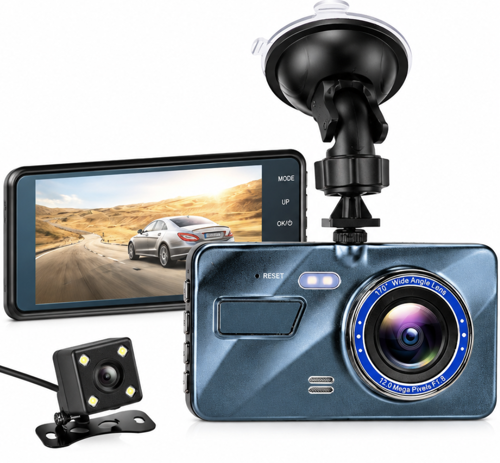 Camera Auto DVR Duala Fata si Spate Ecran Touchscreen 4 inch Full HD 1080P Unghi 170 grade Viziune Nocturna